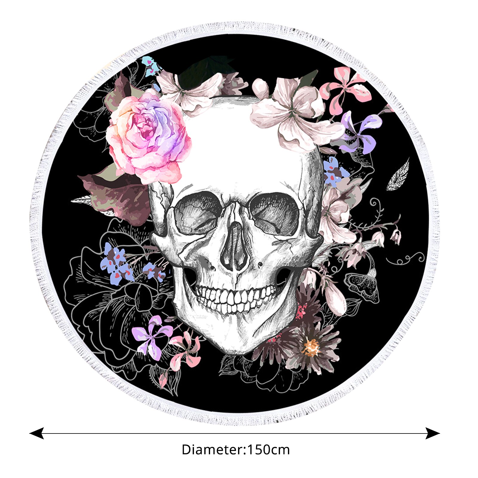 3D Sugar Skull Printed Round Beach Towel Thick Indian Mandala Beach Throw Tapestry Yoga Mat Water Absorbent Soft 150cm Blanket