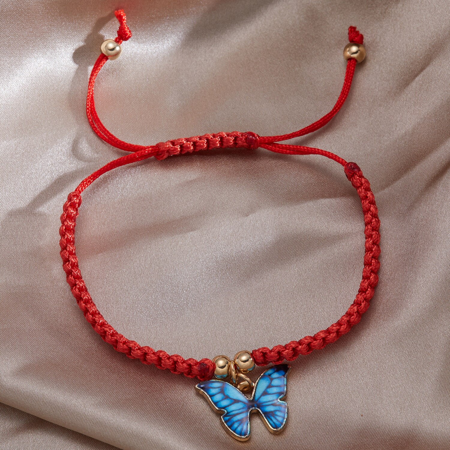 Pingente de borboleta trançado pulseiras moda corda vermelha artesanal tecido sorte charme pulseiras pulseiras jóias para meninas presentes