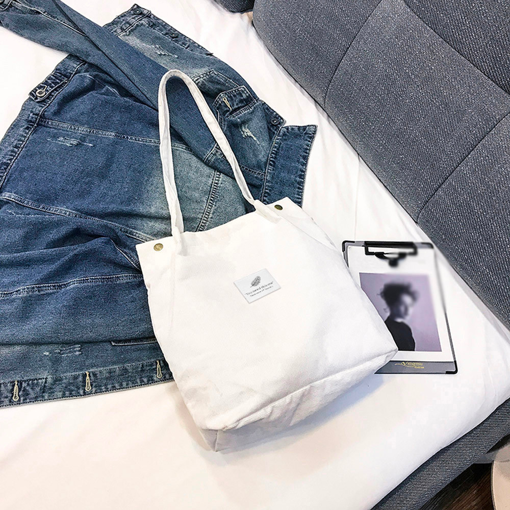 corduroy tote tas voor vrouwen canvas schouder koord tas met binnenzak
