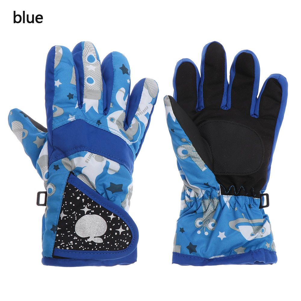 Winter Must Thicken Warm Windproof Waterproof Children Ski Gloves Snow Snowboard Outdoor Riding Long-sleeved Mitten: blue