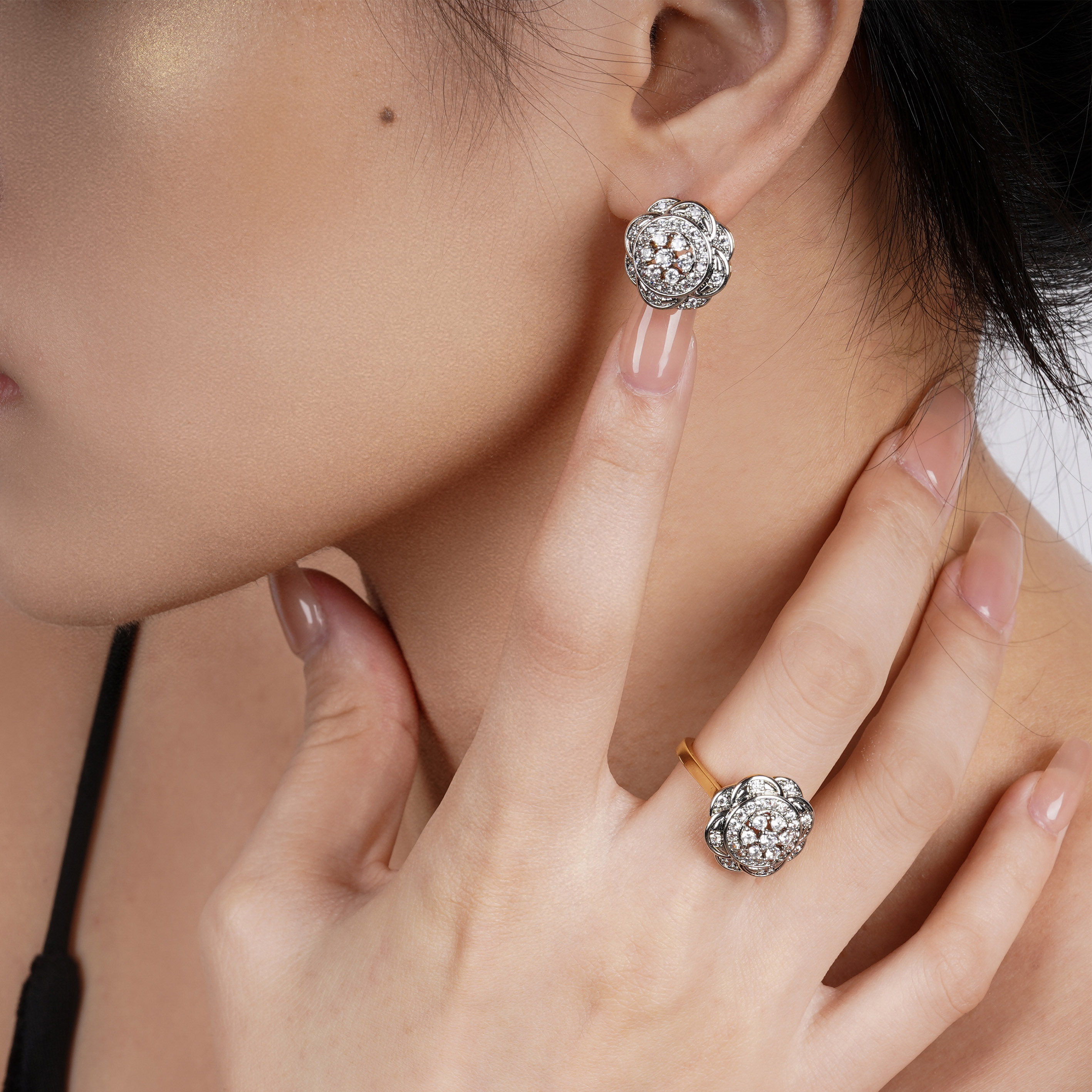Rose ingelegde vermiculitis set ring oorbellen Koper verkoperd 14K gouden mode-sieraden festival dagelijkse accessoires