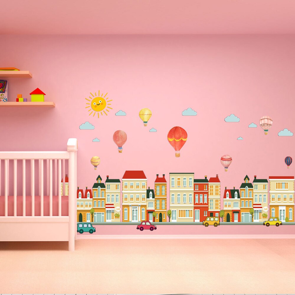 Bygning bil luftballon vægklistermærke til babyværelser soveværelse dekorationer hjem tapet børneværelse vægmaleri børneværelse klistermærker