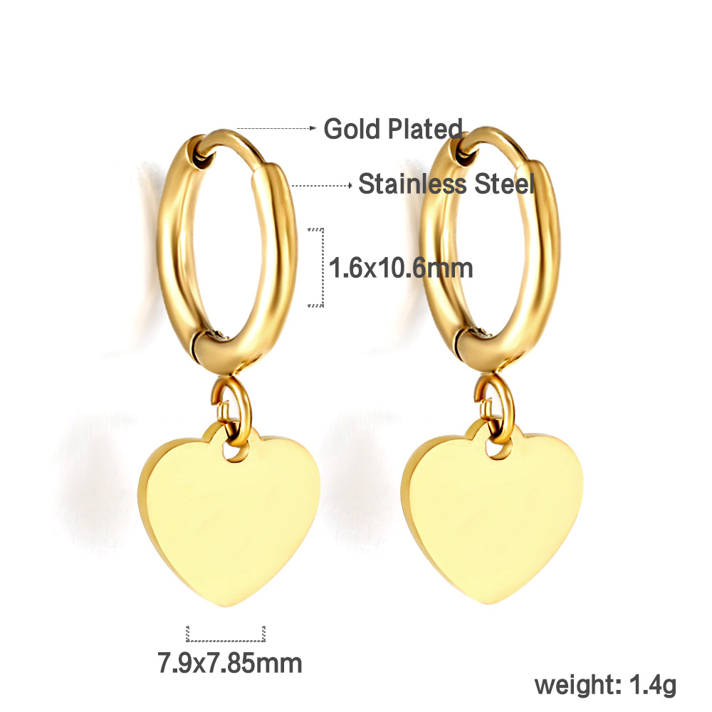 Pendientes de aro colgantes con dije geométrico Simple de lujo para mujer y hombre, Huggies de acero inoxidable con corazón, estrella, Luna, Cruz: Rodio plateado