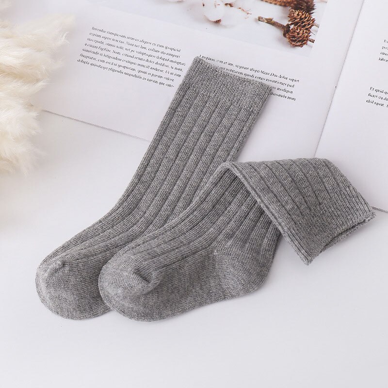 Cute Baby Girl Socks Soft Cotton Solid Kids Knee High Socks Spring Autumn Infant Toddler Children Long Socks Sokken: Grey