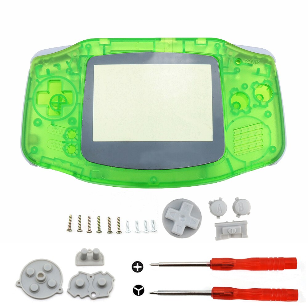 YuXi DIY Full set housing shell cover case w/ conductive rubber pad buttons and Screwdriver for GameBoy Advance for GBA console: Clear green