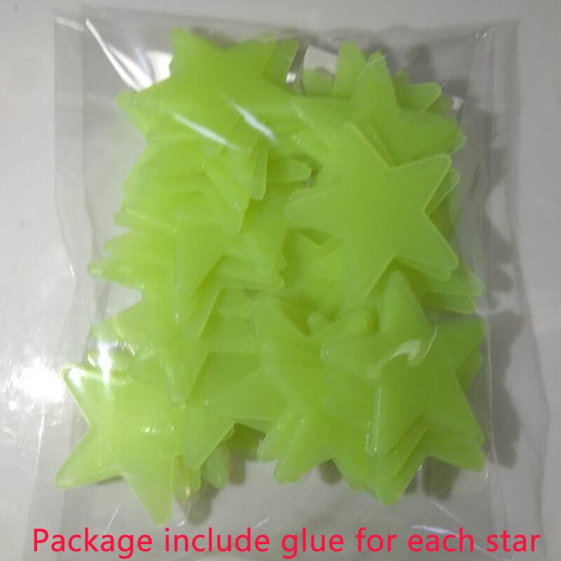 Gwiazdy pcv świecące naklejki Luminous w ciemna noc fluorescencyjne na ścianę Art 3D naklejki domu dla dzieci sufit pokoju przełącznik dekoracyjny: yellow / 100pcs