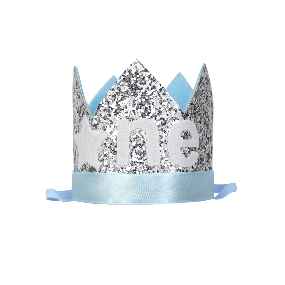 Ett år gammel glitterhatt twinkle little star crown kids first birthday party hat 1st cake glitter crown boys party sølvblå
