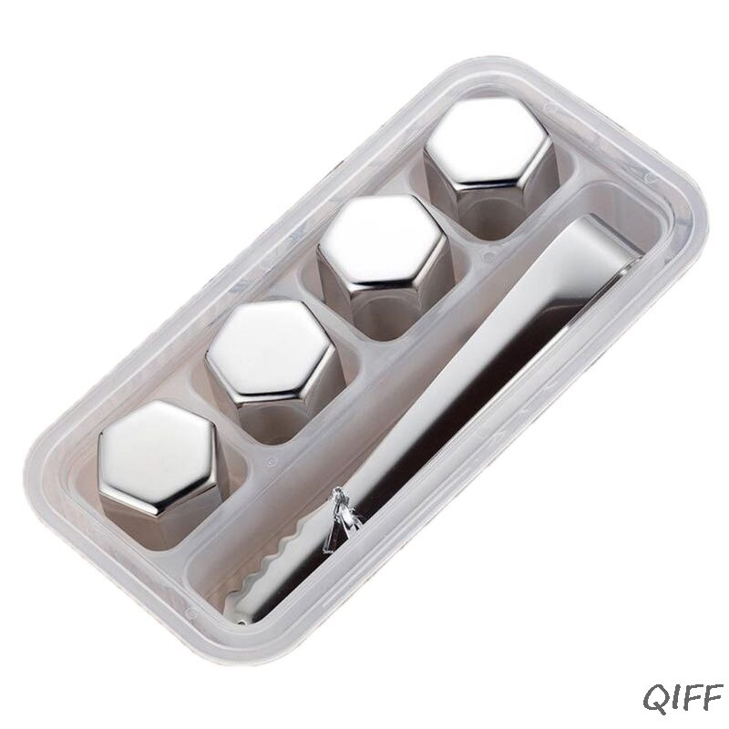 Hexagon Stainless Steel Ice Cubes Reusable Bar Whiskey Cooler Chilling Stones QX2E: B