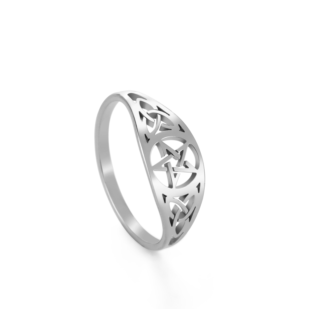 LIKGREAT gótico Celtics nudo pentagrama anillo mujeres hombres Acero inoxidable sobrenatural Wicca amuleto anillos pareja bruja joyería: 19 / Plata