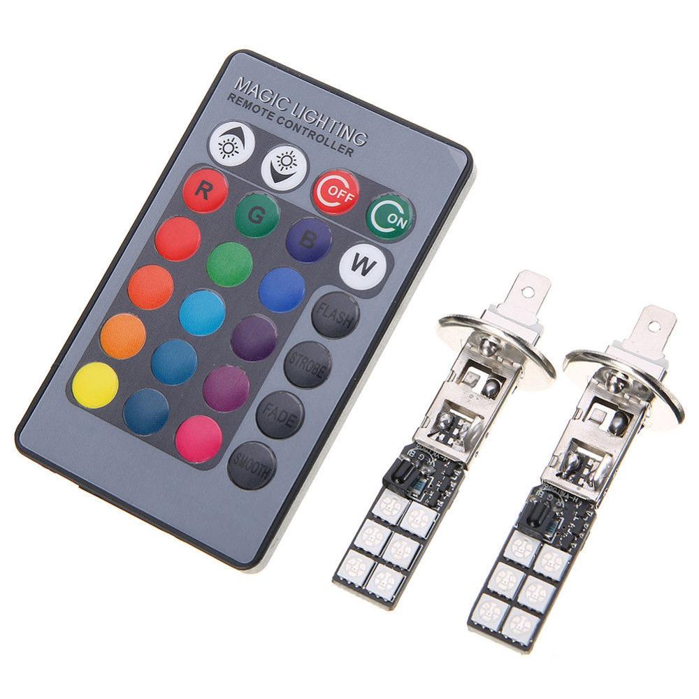 Fargerik  h1 led pære 5050 12 smd rgb led bil hovedlys tåkelys lampe med fjernkontroll motorsykkel bil tilbehør dekor lampe