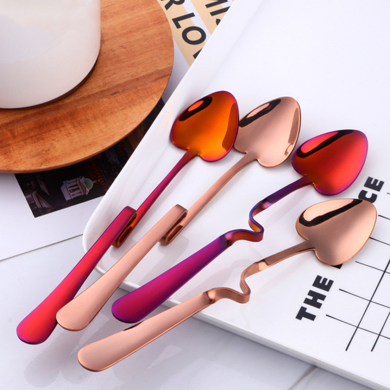 1 Pcs Coffee Spoon Honey Shape Tea Coffee Cup Hanging Spoons Stainless Steel Rose Gold Heart Teaspoon