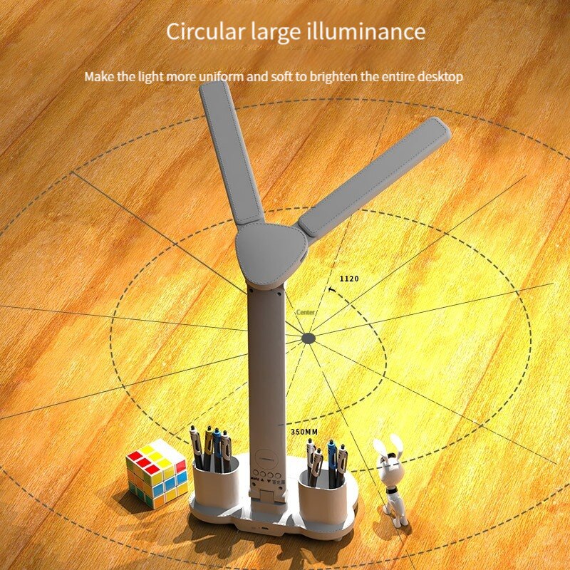 LED Relógio Desk Lamp, USB recarregável, Plug-In, Dimmable Desk Lamp, 180 Rotatable, dobrável proteção para os olhos, Leitura Night Light, 2 cabeças