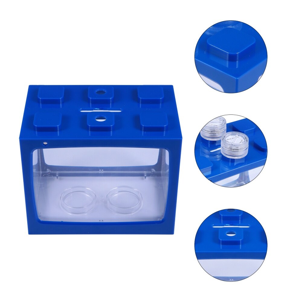 Kit de acuario con luz LED, acrílico transparente, , Mini acuario, acuario, camarón, peces tropicales, Tadpole, 1 ud.: Blue
