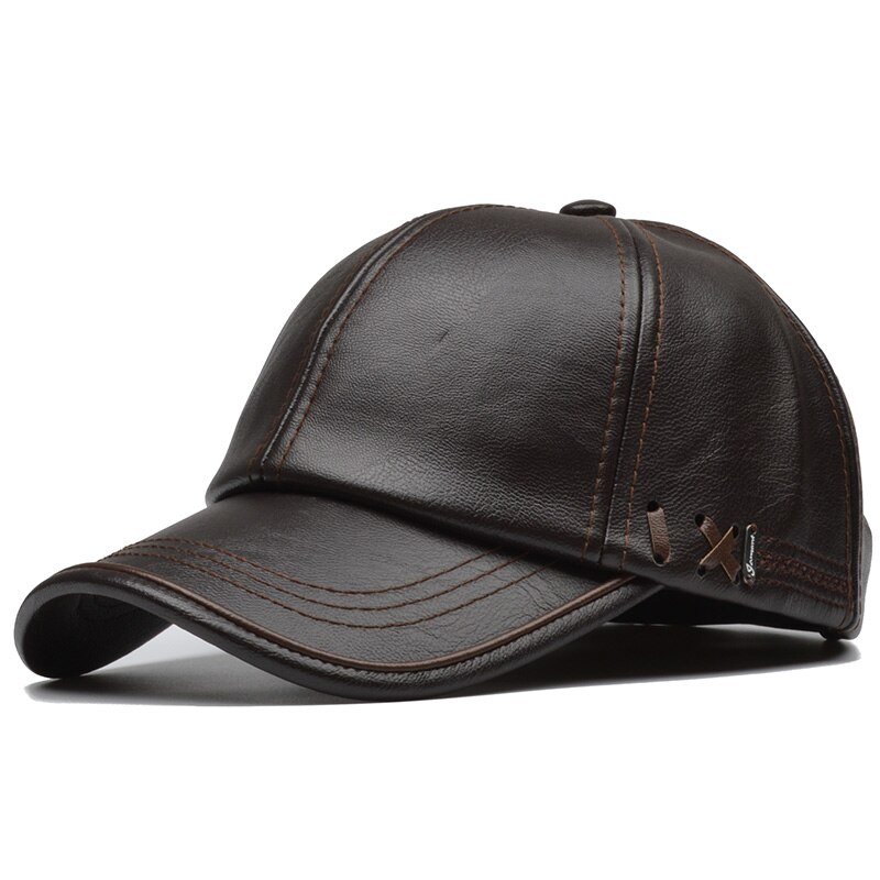 [NORTHWOOD PU Leather Baseball Cap Winter Cap Men Snapback Hat Bones Casquette Gorras Para Hombre Mens Trucker Cap: Dark Brown