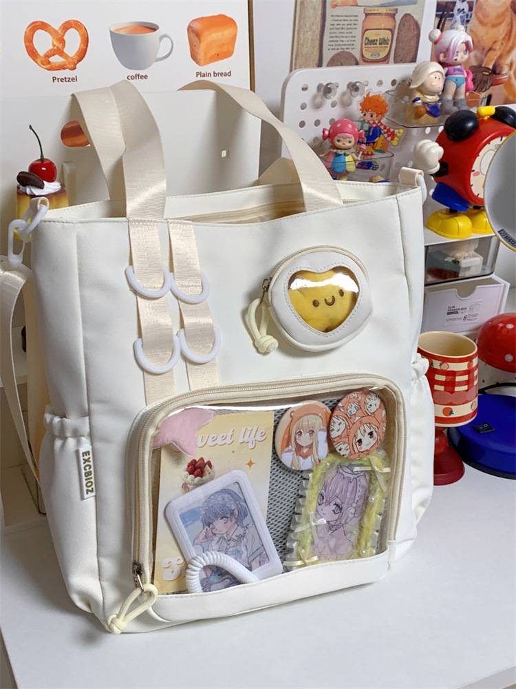 Y2k Ulzzang Ita Tas Origineel Leuke Jk Uniform Meisjes Preppy Stijl Schoudertas Liefde Badge Etalage Itabag: WHITE
