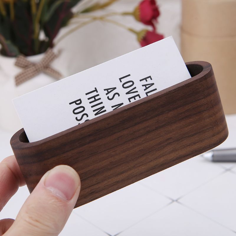 Wooden Table Business Card Display Stand Memo Holder Storage Box Organizer Walnut Beech Wood M17F