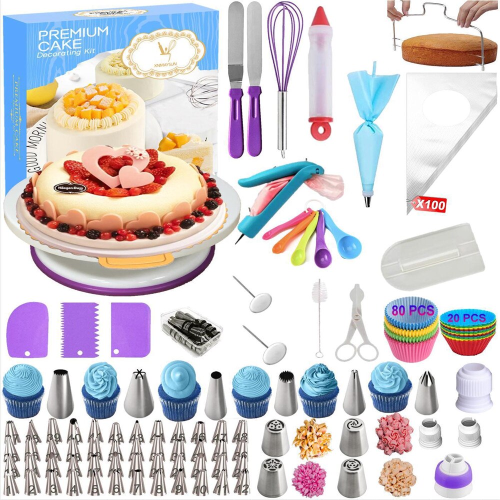 285 Pcs Cake Turntable Cake Decorating Tools Kit Rotary Table Baking Tool Piping Nozzle Piping Bag Set Baking Supplies Sets