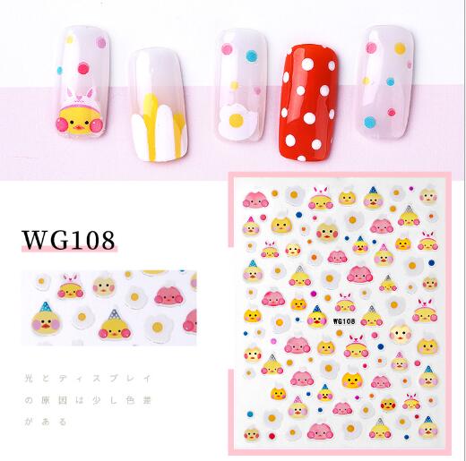2020 nye! 3d klistermærker blandede børn negle klistermærker blomst tegneserie frugt klistermærke til børn nail art værktøj manicure tilbehør: 108