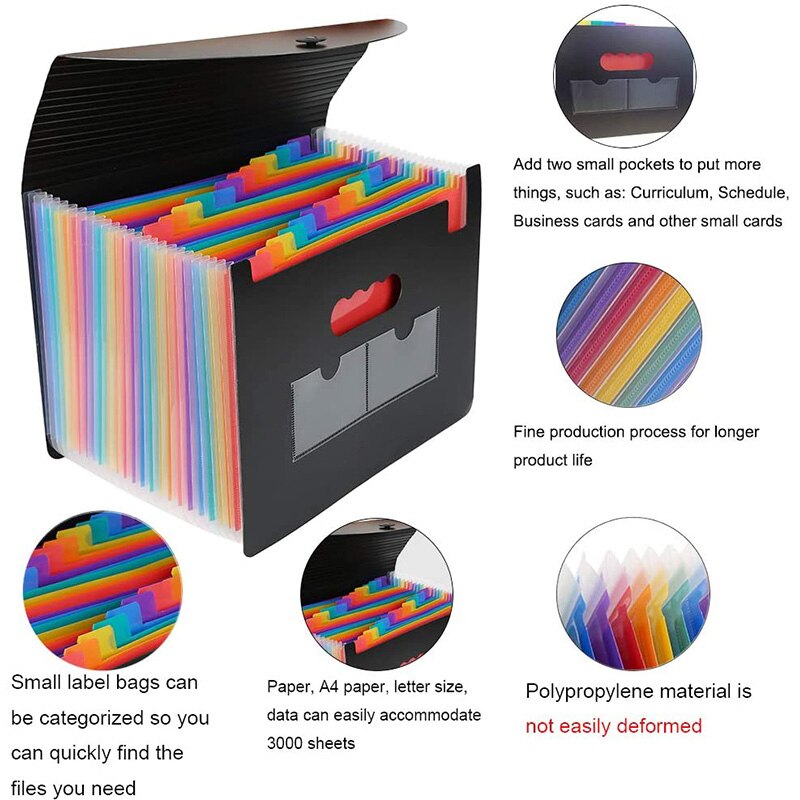 Expanding File Folder with Cover Accordion File Organizer A4 Letter Size File Box, Document Receipt Organizer 3 Pack