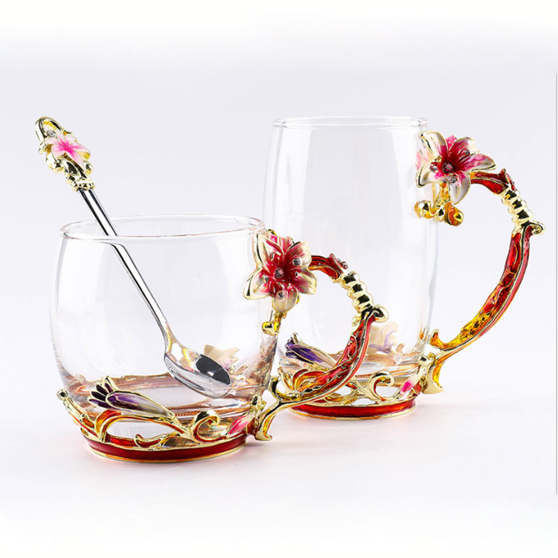Tazas de café de vidrio esmaltado con corona, tazas de té y tazas resistentes al calor, vasos de agua para el hogar y la Oficina, artículos para beber, para los amantes