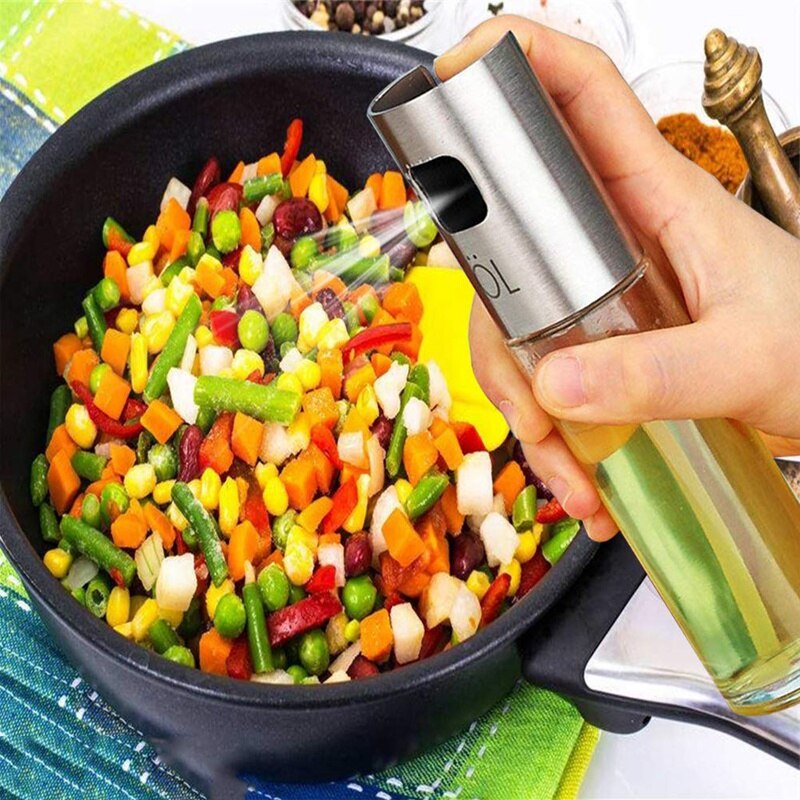 Oil Sprayer,Stainless Steel Vinegar Sprayer,Spray with Portable Brush,Barbecue Olive Oil Glass Bottle 100 ml for Kitchen,Cooking