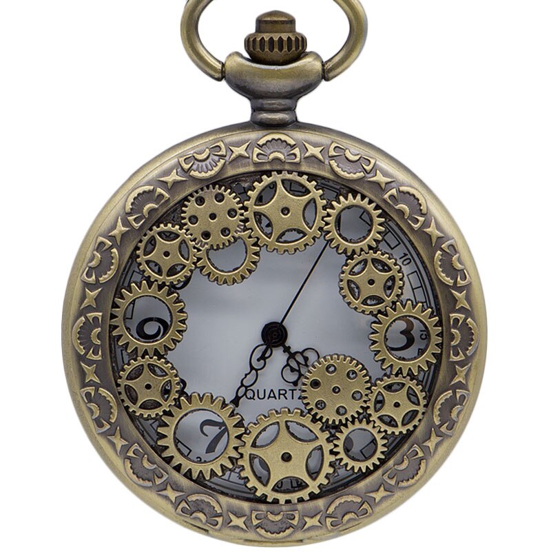 Nova moda oco engrenagem preto bronze shilver relógio de bolso de quartzo pendente colar corrente relógio reloj de bolsillo cf1036: CF1035