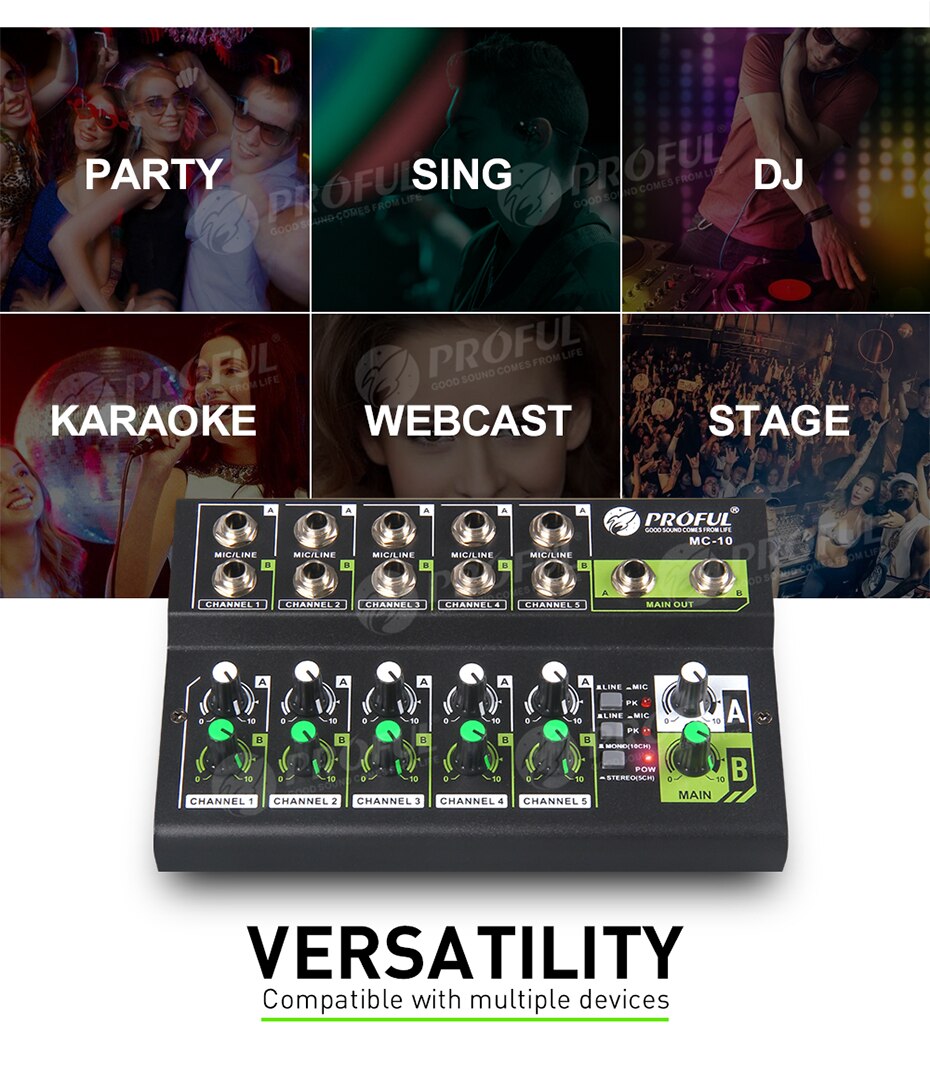 Debra MC-10 10 Channel Portable Mini DJ Controller Audio Expander, Switch Between Stereo And Mono , For Multi-Device Stage,Band.