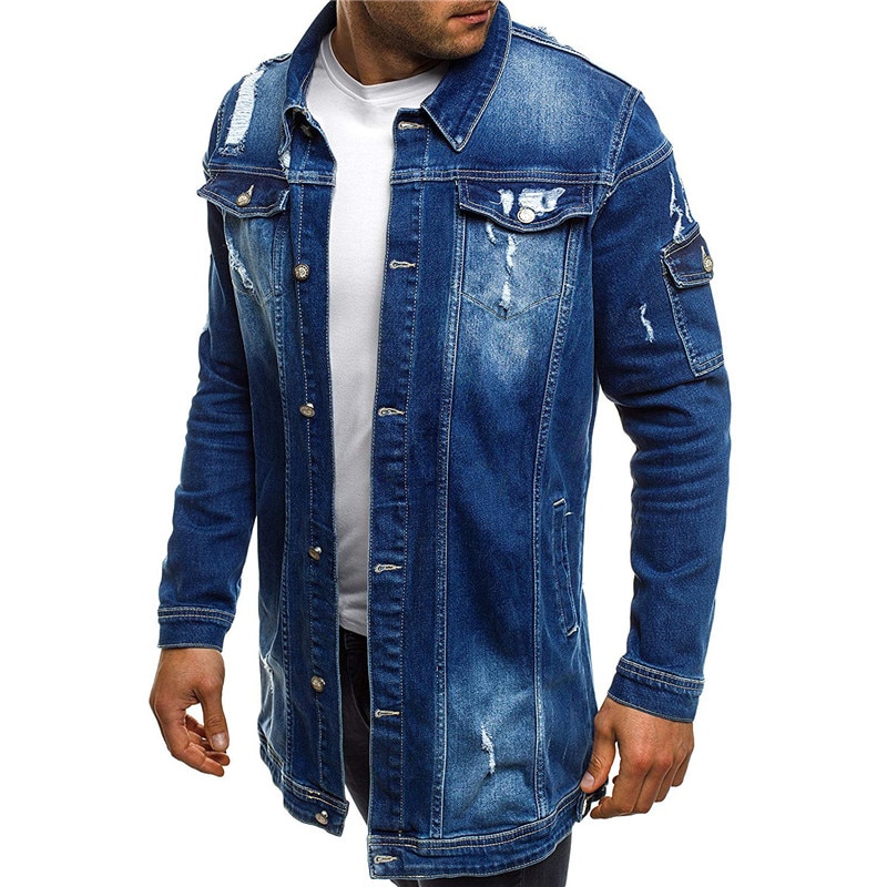 Idopy herre denim jakke bomber jakke long street vintage biker slim fit nødlidende hul rippet cowboy mandlige jean jakke og frakke