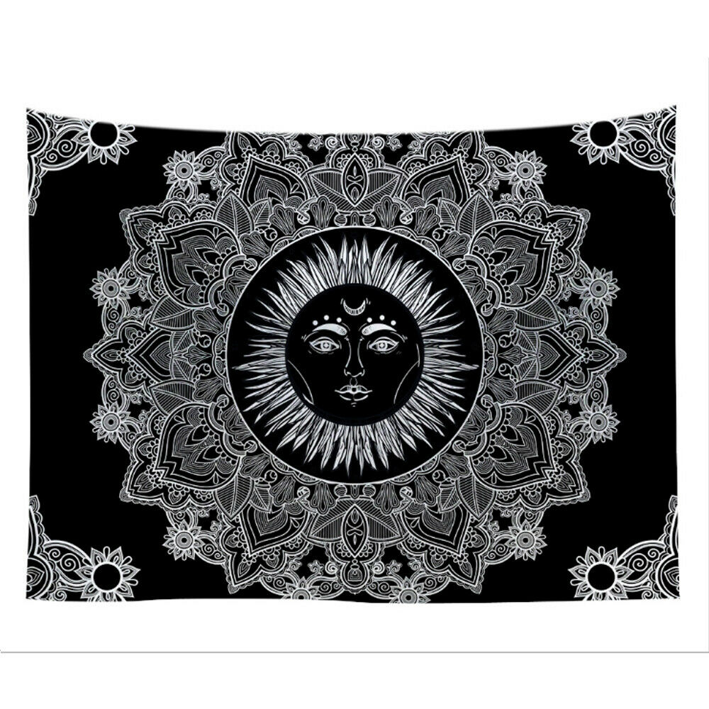 Zon en Maan Gezicht Indische Mandala Tapestry Totem Bohemian Hippie Muur Opknoping Deken Thuis Dorm Decor: D