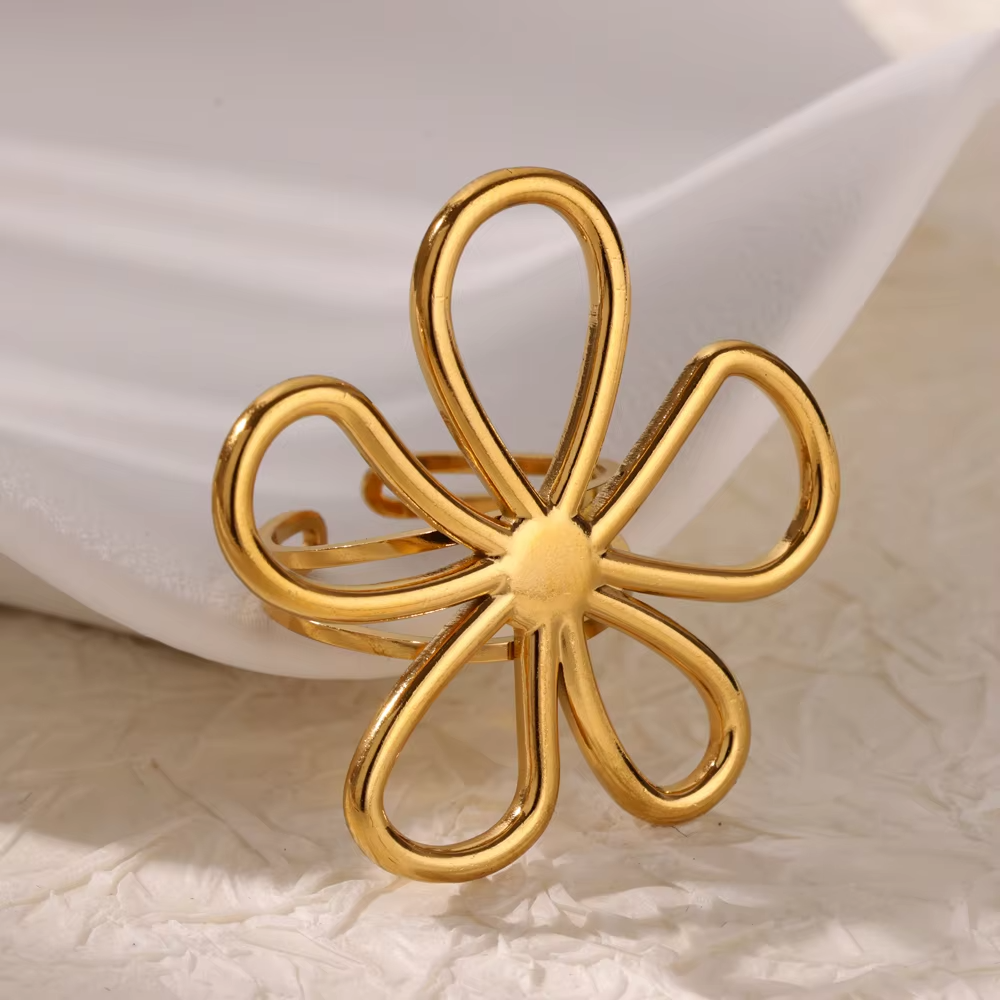 Bagues élégantes en acier inoxydable pour femmes, grande fleur, couleur or, soleil, étoile de mer, anneau ouvert, bijoux de doigt, de mariage, Punk: Rose Red