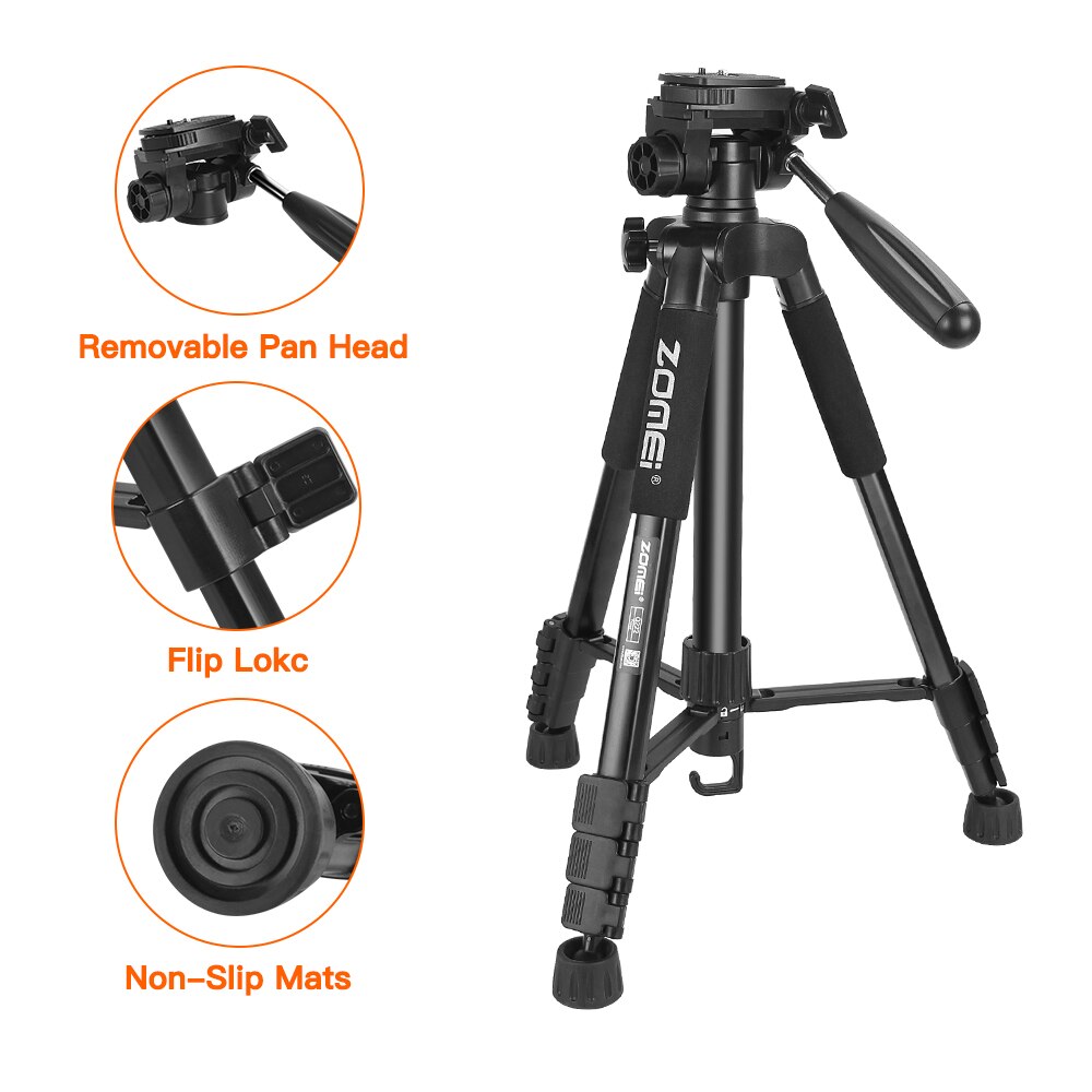 ZOMEI Q222 appareil photo en aluminium trépied statif Flexible trépied photographique monopode support de voyage pour Smartphone appareil photo DSLR projecteur