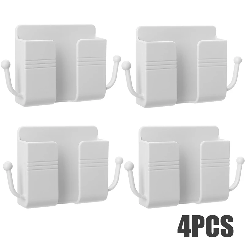 Support mural pour téléphone portable, support multifonction, boîte de rangement pour télécommande, crochet de chargeur, câble, station de chargement: Rouge