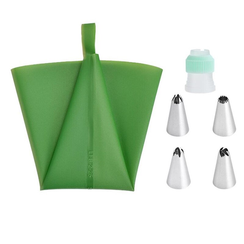 6 Stks/set Icing Piping Tips Adapter Siliconen Pastry Tassen Cake Rvs Tulp Icing Nozzle Converter Decorating Gereedschap: Licht Groen