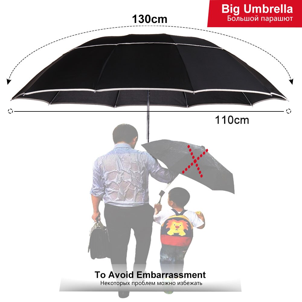 Paraguas grande plegable resistente al viento 3, paraguas grande de lujo para hombre y mujer con diez huesos, paraguas de negocios para hombres, lluvia, mujeres, Parasol de