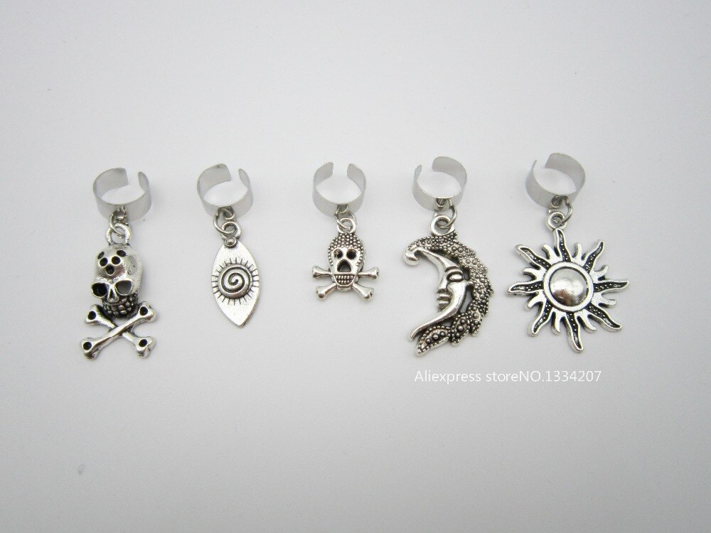 10 unids/lote de clips de cuentas de rastas para el cabello, abalorios de plata ajustables para trenzar el pelo, dijes de calavera para accesorios de peinado