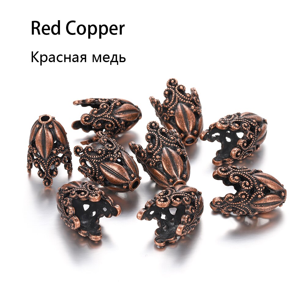 2 sztuk/partia Alloy starożytny złoty różne kształty kwiat koraliki czapki zaślepka złącza dla DIY kolczyki tworzenia biżuterii Accessroies: Red Copper 1