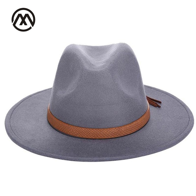 Autumn and winter retro fedora men's and women's universal solid color snake leather belt classic church hats bowler jazz man