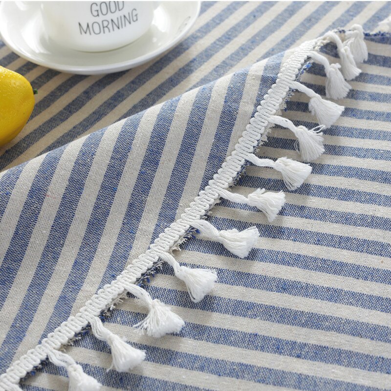 Round Tablecloth 150cm/59'' Stripe Tassel Cotton Linen Table Cloth Table Cover for Home Kitchen Dinning Table Coffee Table Decor