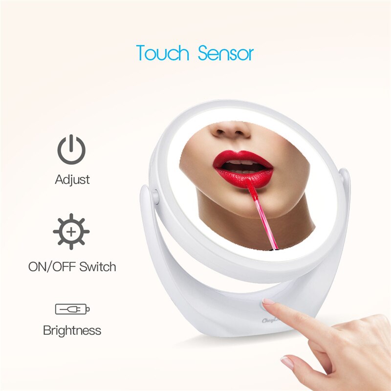 USB 1X 5X Makeup Mirror Double-Sided Magnifying Vanity Mirror LED Magnification Cosmetic Mirror 360 Degree Swivel Touch Control
