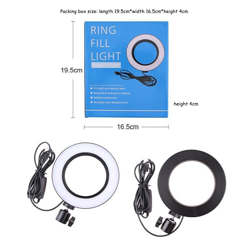 16cm 6 Inch LED Ring Light USB Powered Photo Bright Skin Selfie Photography Adjustable Brightness Fill Light