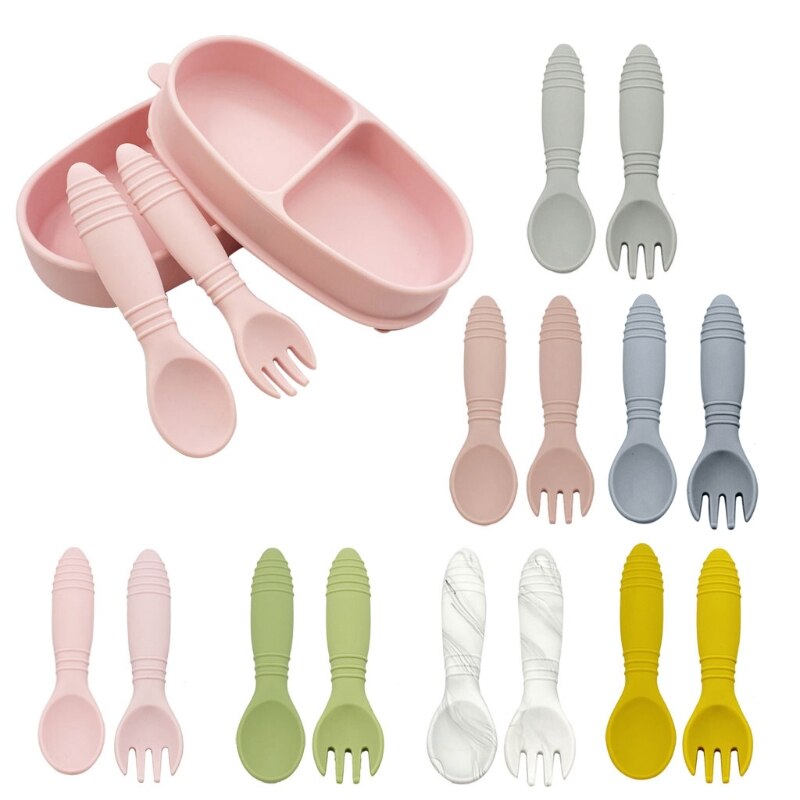 Kinderservies babyservies set siliconen vork lepel set voedingsbakjes bpa-vrij