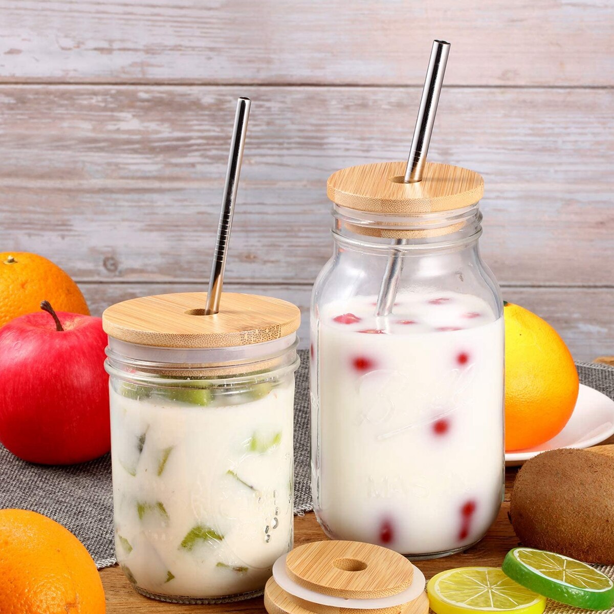 8Pcs 62/68/70/86mm Bamboo Lids for Mason Jars Wooden Jar Lids Reusable Bamboo Caps Lids with Hole for Coke Cup Drinking Glasses
