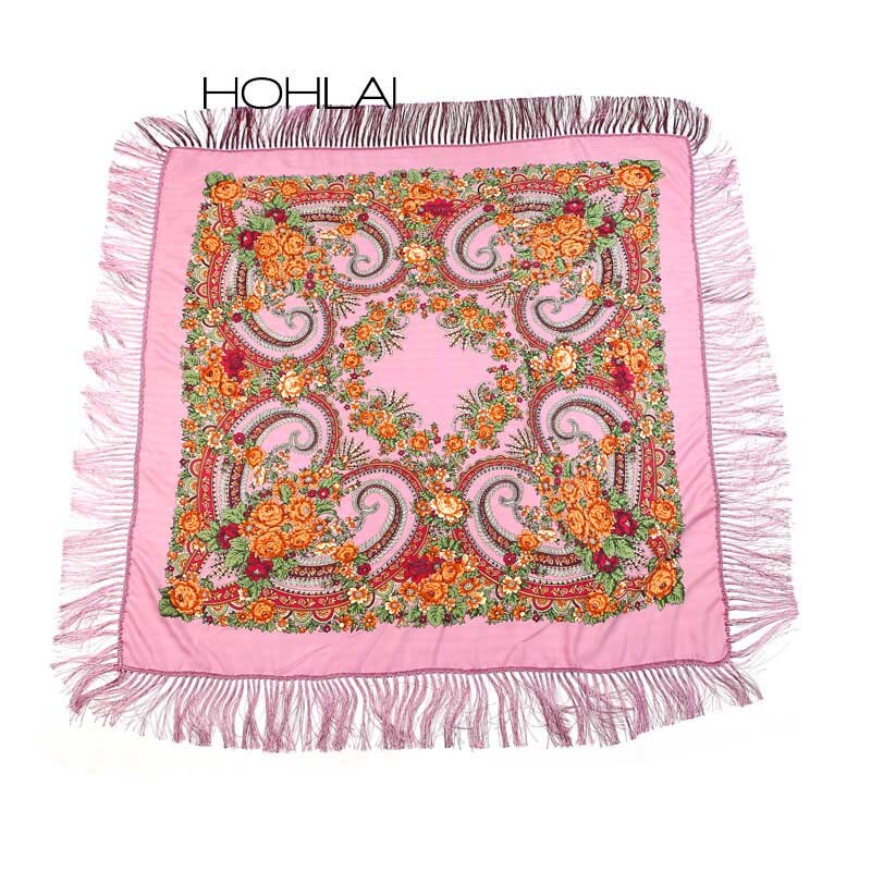 Vrouwen hart bedrukte kwast sjaals, russische grote maten bandana, warme poncho, stola sjaal: Roze