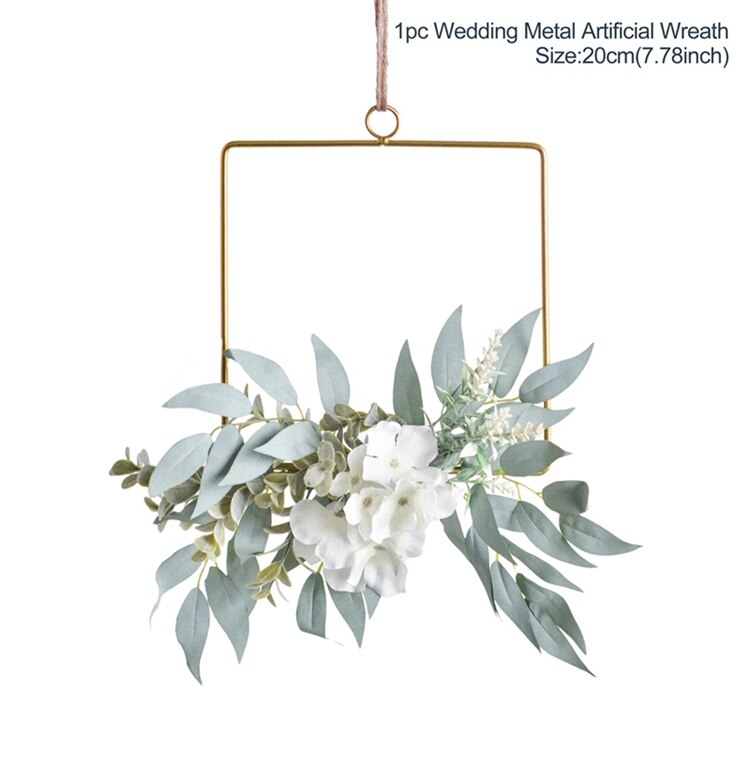 Fengrise nordisk stil geometrisk metal ring krans kunstig blomst krans ramme bryllup dekoration fødselsdagsfest væg hængende