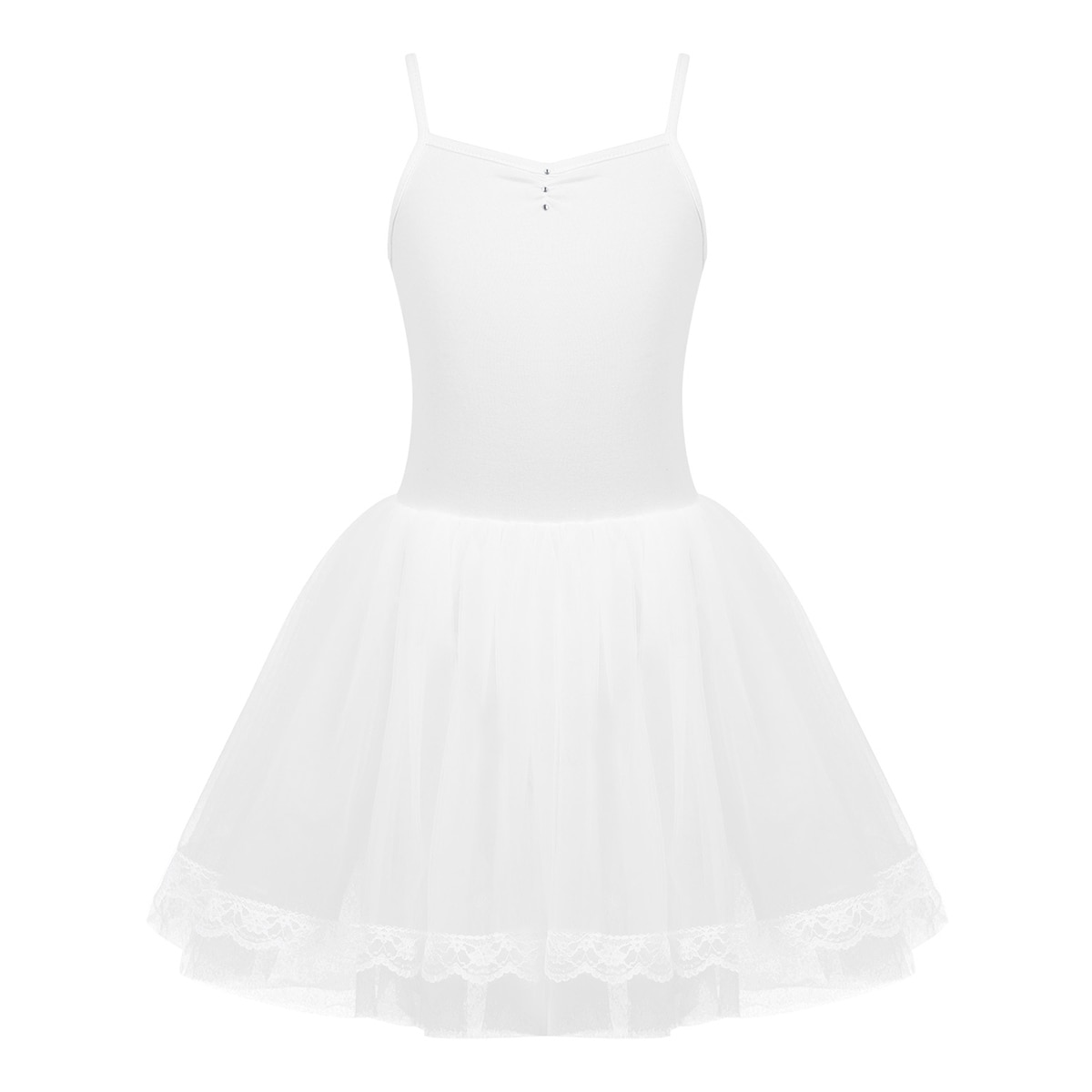 freundlicher Mädchen Ballett Wettbewerb Tanz Kleid eingeklemmt Vorne mit Strass Ballett Tanz Ballerina Gymnastik Trikot Ballettröckchen Kleid: Weiß / 10