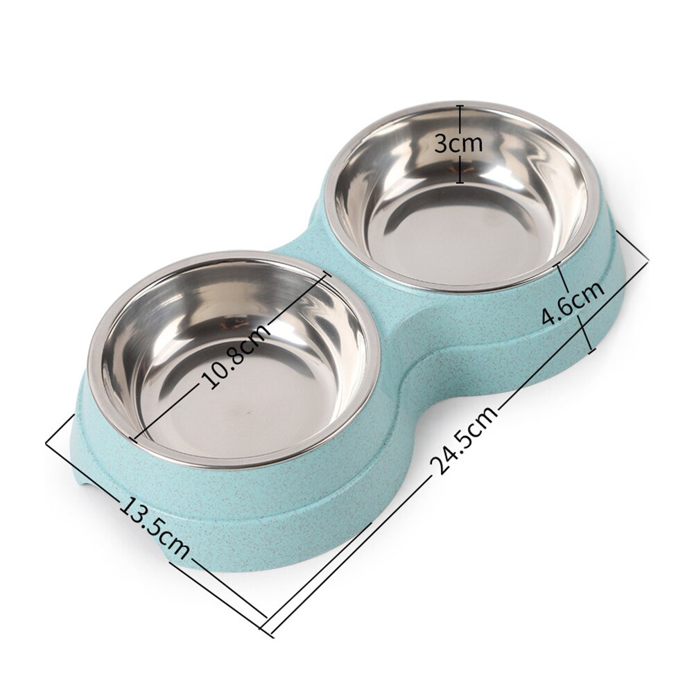 Recipiente de alimentación para mascotas de acero inoxidable, cuenco de agua para comida de dos mascotas, cuenco antideslizante para perros y gatos, plato para comer, comedero para mascotas, accesorios para perros