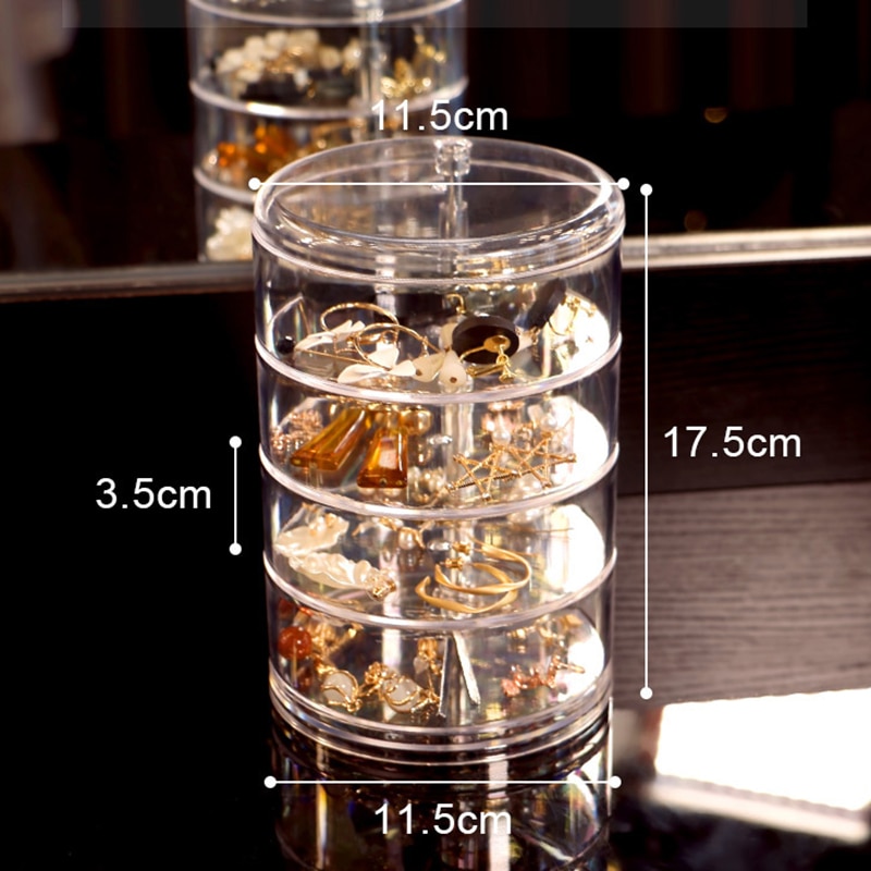 Transparent 360 Degree Rotating Dustproof Jewelry Box Small Multilayer Earring Ring Hairpin Jewelry Display Rack Storage Box