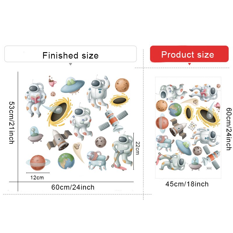 Cartoon Astronaut Muurstickers Voor Kinderkamer Nursery Babykamer Milieuvriendelijke Vinyl Ufo Muurstickers Diy Art Verwijderbare Muurschilderingen