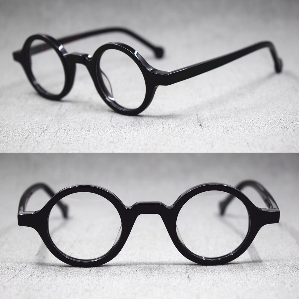 Acetate Vintage Small Round Glasses Men Eyeglasses Frame Women Optical Prescription Spectacle Clear Eyewear: BLACK