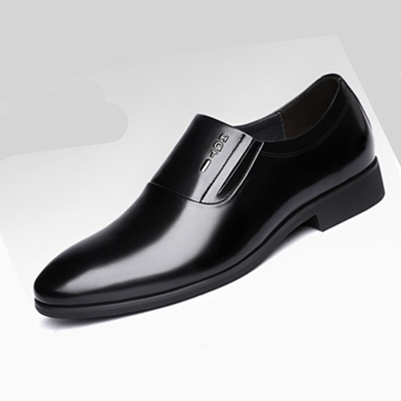 Grande taille 46 de hommes en cuir chaussures habillées sans lacet bout rond mâle chaussures formelles bout pointu affaires chaussures plates: Black / 7.5